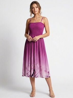 DNLA Magenta Pink Ombre Smocked Midi DressSize Large L